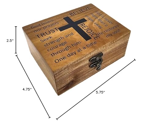 JB&C Premium Women's Rustic Brown Wooden Rosary Box, 4.75 x 5.75 x 2.5 inches, Hinged Latch, Thanksgiving Occasion, Jewelry Box - size: 5.75" x 4.75" x 2.5"