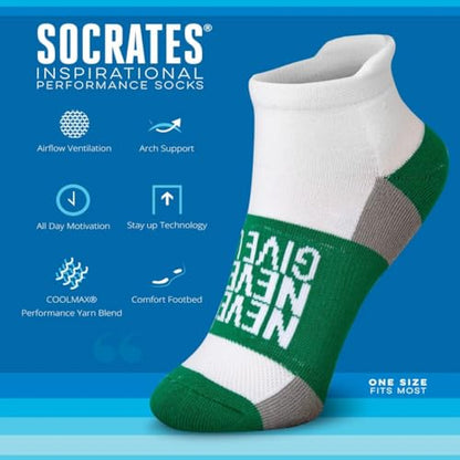 Gone For a Run Motivational Ankle Running Socks - Affirmation Runners Gifts - color: Never Never Give Up (Green)