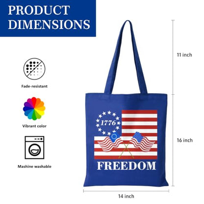 Canvas Tote Bag with Zipper, Halloween Trick or Treat Bags for Kids Bulk - color: [A0] Freedom - Blue