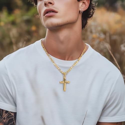 Cross Necklace 14K Gold Cross Necklace for Men - color: gold-20inch
