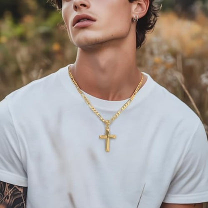 Cross Necklace 14K Gold Cross Necklace for Men - color: gold-20inch