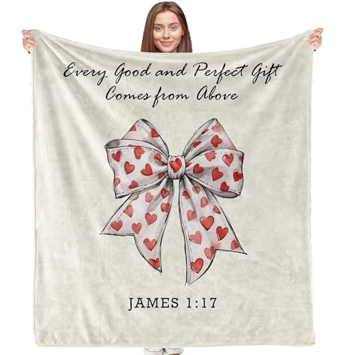 Coquette Christian Valentine's Day Heart Bow Blanket, Christian Gifts for Women Men, Neutral Religious Bible Verse Bow Throw Blankets for Home Bedroom Living Room Couch Sofa, 50x60 Inches - color: Heart Bow