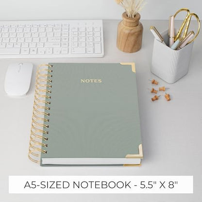 Aesthetic Thick Spiral Notebook Journal For Women in A5 - Linen Hardcover - color: Sage Green, size: A5