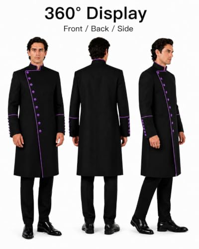 Clergy Robes for Men Stand Collar Pastor Robe Long Cassock Jacket Minister Preacher Costume Cosplay for Halloween - color: Purple, size: X-Large