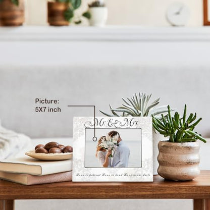 Mr and Mrs Picture Frame, Wedding Engagement Gifts for Couples Newlyweds Bride Groom, Just Engaged Married Gifts, Wedding Picture Photo Frame 5x7 - color: love