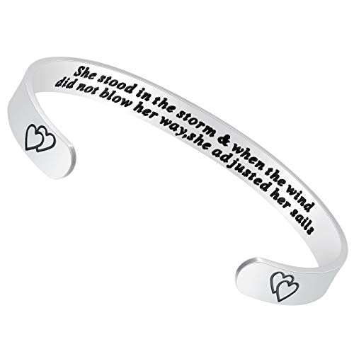 Fesciory Inspirational Bracelets for Women, Stainless Steel Cuff Bangle - color: Silver-29