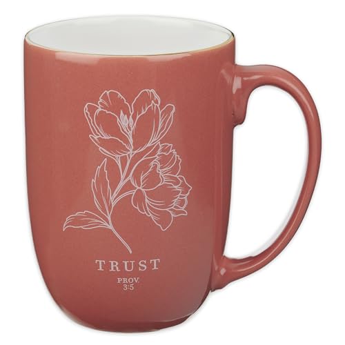 Christian Art Gifts Large Ceramic Coffee Mug for Women: Proverbs 3:5 - color: Pink Floral/Trust