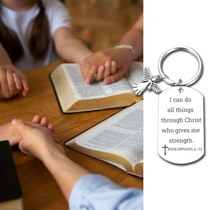 Inspirational Scripture Keychain with Angel Pendant - Bible Verse Key Chain Religious Gift for Christian - style: Philippians 4:13