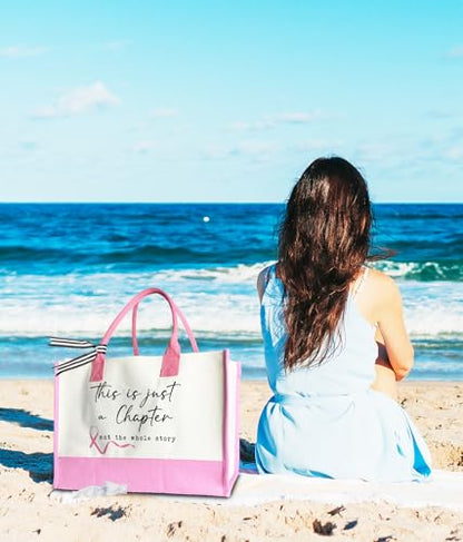 Aesthetic Canvas Tote Bag for Women Girls, Large Tote Bag for Friends Colleagues Leader Manager, 17 x 11.8 x 7 inches - color: Breast Cancer