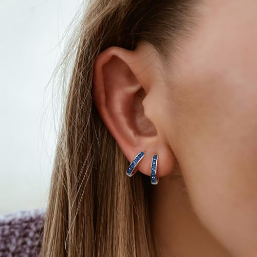 14K Gold Huggie Earrings for Women Silver Huggie Hoop Earrings Cubic Zirconia Huggie Earrings Stud Earrings Lightweight Dainty Hypoallergenic Earrings Jewelry Gifts - color: Silver Blue CZ Huggies