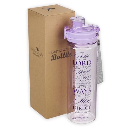 Christian Art Gifts Wide Mouth BPA-Free Reusable Plastic Sports Water Bottle for Men & Women, Inspirational Scripture w/Locking Flip-Top Lid & Carry Strap, 28 oz. - color: Purple - Trust In The Lord