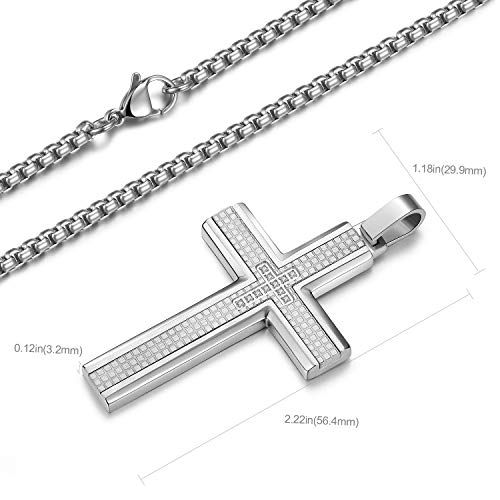Men's Stainless Steel Cross Necklace,Two-Tone Black & Blue Carbon Fiber Pendant - Included Gift Box - style: Silver XL002