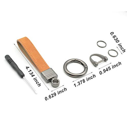 Car Fob Key Chain Genuine Leather Keychains Holder for Men and Women, 360 Degree Rotatable, with Anti-Lost D-Ring, Circle Carabiner and Key Rings, Brown - color: Brown