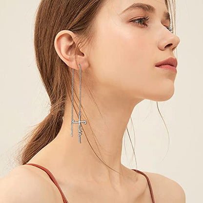 925 Sterling Silver Infinity Love of God Simple Dainty Faith Cross Dangle Earrings Religious Gift for Women - color: Faith Chain