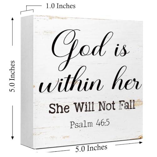 God Is Within Her She Will Not Fall Office Wooden Box Sign 5x5 In
