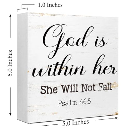 God Is Within Her She Will Not Fall Office Wooden Box Sign 5x5 In