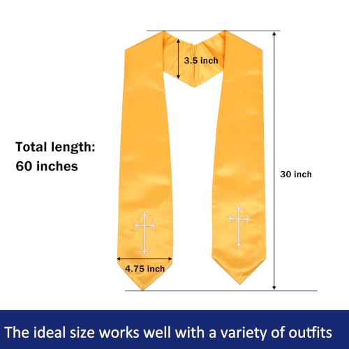Clergy Stole, Choir Stole with Cross Embroidery 60'' - color: Gold