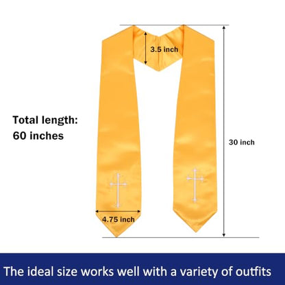 Clergy Stole, Choir Stole with Cross Embroidery 60'' - color: Gold