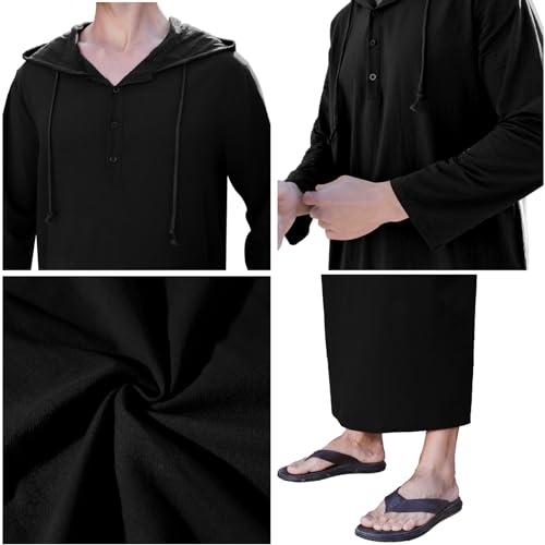 YAOHUOLE Long Sleeve Kaftan Thobe Button down Men Thobe with Pocket Big and Tall Kaftan Muslim Men Thobe - color: Black, size: XX-Large