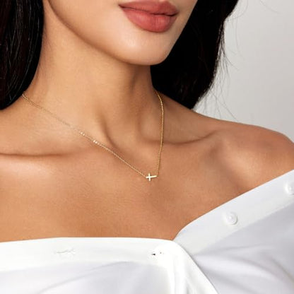 Luxval Cross Necklace for Women -Dainty 14K Gold Plated Cross Necklace Layered Gold Cross Necklace Cross Choker Necklace Gold Cross Necklaces for Women Trendy Gold Jewelry Gifts for Women - color: Gold-Sideway Cross