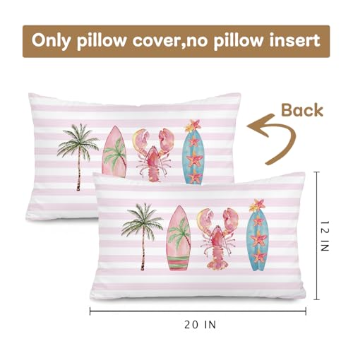 Surfer Girl Room Decor, Pink Beach Coastal 12x20 Pillow Cover - color: 01-coastal Pillow Cover-pink(white02)