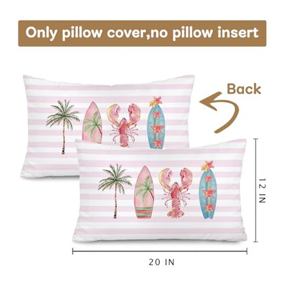 Surfer Girl Room Decor, Pink Beach Coastal 12x20 Pillow Cover - color: 01-coastal Pillow Cover-pink(white02)