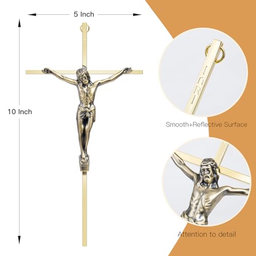 ALDENTA Crucifix Wall Cross, 10 Inch Gold Catholic Metal Cross with Jesus - color: Shiny Gold