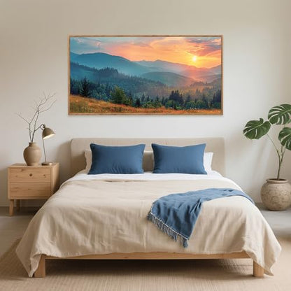 Aurlan Mountain Sunset Framed Canvas Wall Art 40x20 Inch - color: Boho Mountain Sunset Landscape, size: 40"L x 20"W