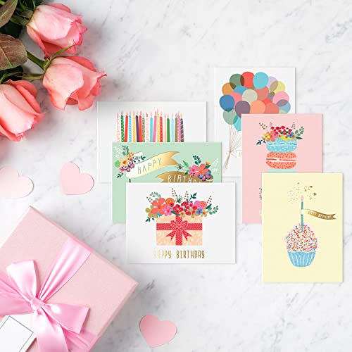 Sweetzer & Orange S&O Gold Foil Bulk Birthday Cards Assortment – 24pc Bulk Happy Day flyers with Envelopes Box Set – Assorted Blank Birthday Cards for Women, Men, and Kids in a Boxed pack