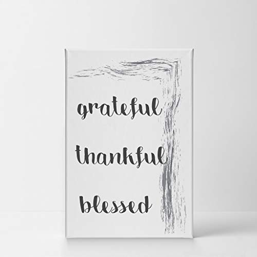 Smile Art Design Grateful Thankful Blessed Quote Watercolor Paint Brush Scripture Wall Art Bible Verse CANVAS PRINT Rustic Home Decor Ready to Hang Made in the USA- 17x11 - size: 17"L x 11"W