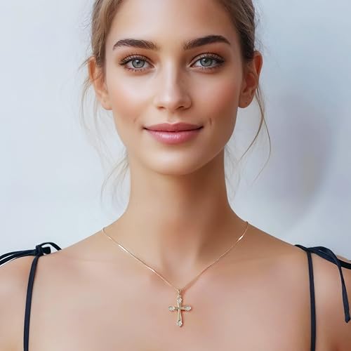 Gold Cross Necklace for Women, 14K Gold Plated - style: Zircon-accented cross