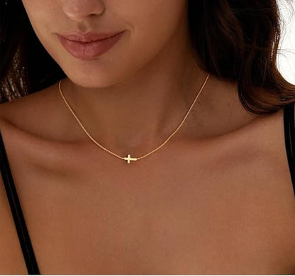 Cross Necklace for Women,Dainty 14k Gold Plated Pendant Necklaces - color: Gold-12