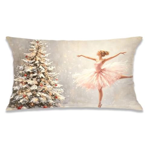 Vintage Christmas Ballerina and Tree Pillow Cover 12x20 - color: Christmas-37, size: 20" x 12" (Pack of 1)