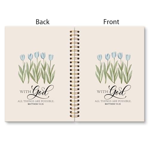 huester Christian Tulip Floral Notebook Journal, with God All Things Are Possible Bible Verse Journal for Women, Religious Notebooks for Note Taking, Bible Hardcover Spiral Notebook, 5.5x8.3 Inch - color: Christian07