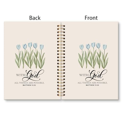 huester Christian Tulip Floral Notebook Journal, with God All Things Are Possible Bible Verse Journal for Women, Religious Notebooks for Note Taking, Bible Hardcover Spiral Notebook, 5.5x8.3 Inch - color: Christian07