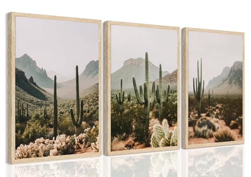 YUFEIART 3 Piece Green Sonoran Cactus Framed Wall Art Set of 3 16x20 - color: Green Cactus, size: 16x20 Framed