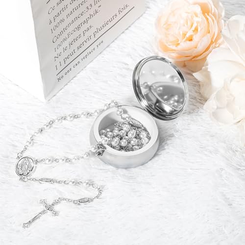 Jadive 12 Sets Catholic Rosary Necklace 6mm Glass Pearl Beaded - color: Silver