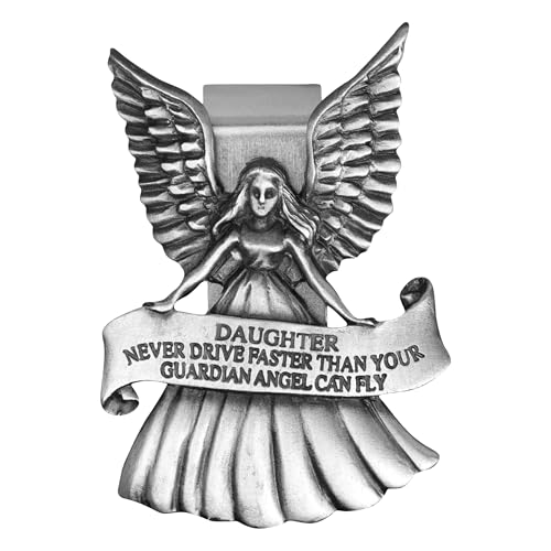 True Faith Jewelry Never Drive Faster Than Your Guardian Angel Can Fly Daughter Visor Clip, Great New Driver Gifts from Mom and Dad, Fine Pewter (92% Tin) - size: Daughter 3