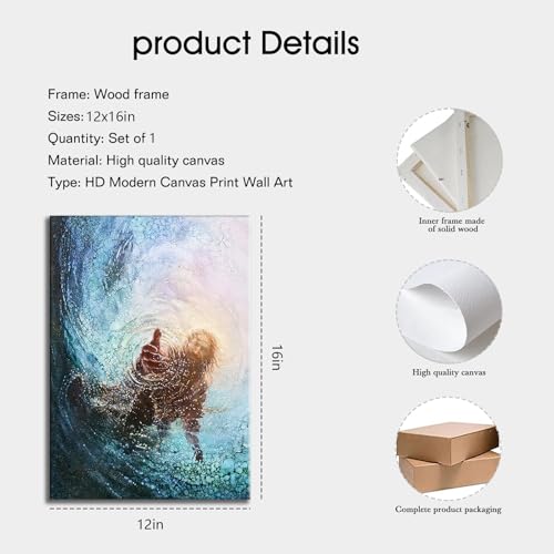 Framed Jesus Reaching Hand Wall Art Christian Canvas Painting of Faith and Rescue Religious Picture Print for Living Room Church Prayer Room Spiritual Poster on Ready to Hang12x16In - color: Jesus1, size: 12x16 Inches
