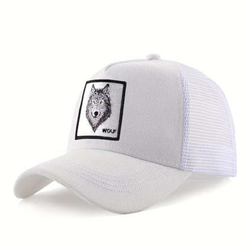 Animal Patch Mesh Trucker Baseball Cap Collection, Embroidered Design, Black - color: White1