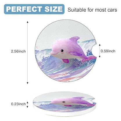 Ceramic Car Cup Holder Coasters Set of 2, 2.56 in Purple Dolphin - color: Purple Dolphin