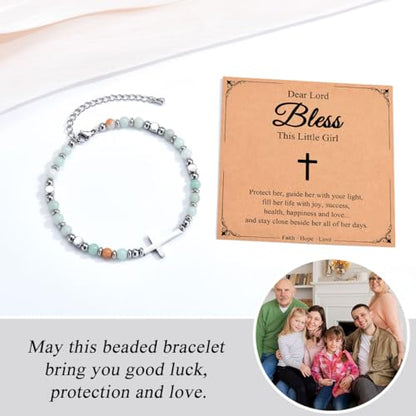Christian Cross Bracelet for Girls Women, Easter Basket Stuffers - color: Bless the girl