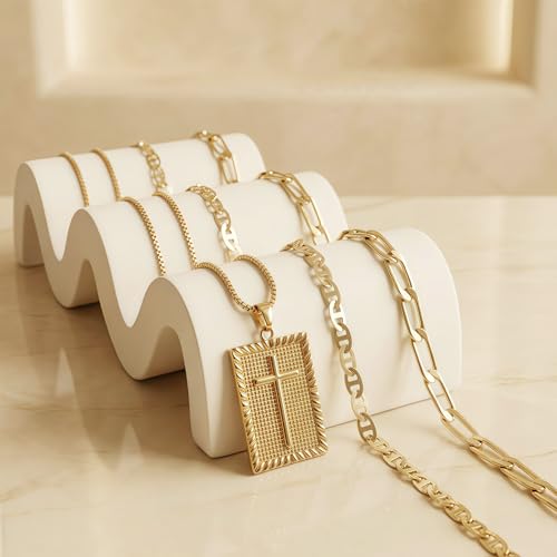 Cross Necklace for Women Girls, 14K Gold Plated Dainty Pendant Necklaces Set, Cute Trendy Faith Christian Religious Everyday Jewelry Gifts Aesthetic Accessories Non Tarnish - color: Triple Layered Box Mix