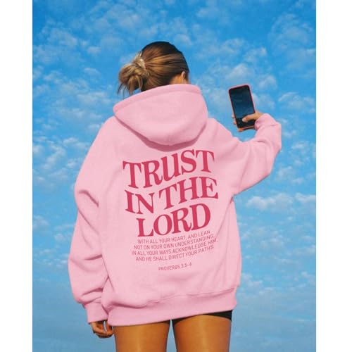 Tuislay Trust In The Lord Hoodie Christian Sweatshirts Women - color: Pink-pink Print, size: Medium