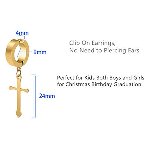 Non-pierced Earrings Set for Men Women Cross Titanium Steel Hoop Dangle Clip On Earring - style: Gold