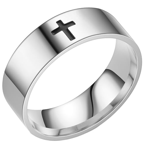 Jude Jewelers 8mm Stainless Steel Classical Simple Plain Christian Cross Religious Wedding Band Ring - color: Silver