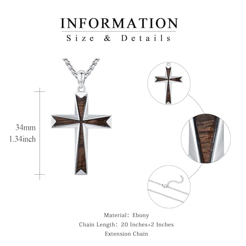 Cross Necklace for Men 925 Sterling Silver Cross Ebony Wooden Ankh Raven Praying Hands Crucifix Amulet Religious Jewelry Gifts for Men Women - color: Cross6