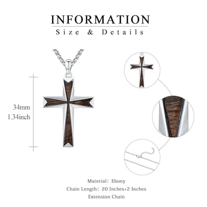 Cross Necklace for Men 925 Sterling Silver Cross Ebony Wooden Ankh Raven Praying Hands Crucifix Amulet Religious Jewelry Gifts for Men Women - color: Cross6