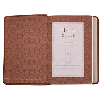 KJV Holy Bible, Compact Large Print Faux Leather Red Letter Edition - Ribbon Marker, King James Version, Saddle Tan