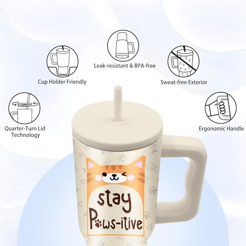24oz Cat Paw Tumbler with Handle & Straw, Gift For Cat Lovers - color: Cat2